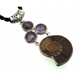 Ammonite Fossil and Amethyst Gemstone Pendant 02